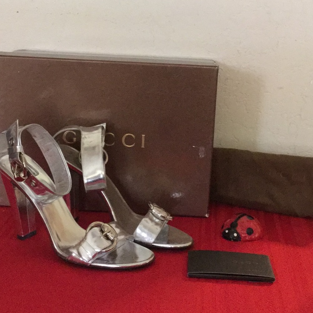 Gucci Silver Metallic High Heel Sandals